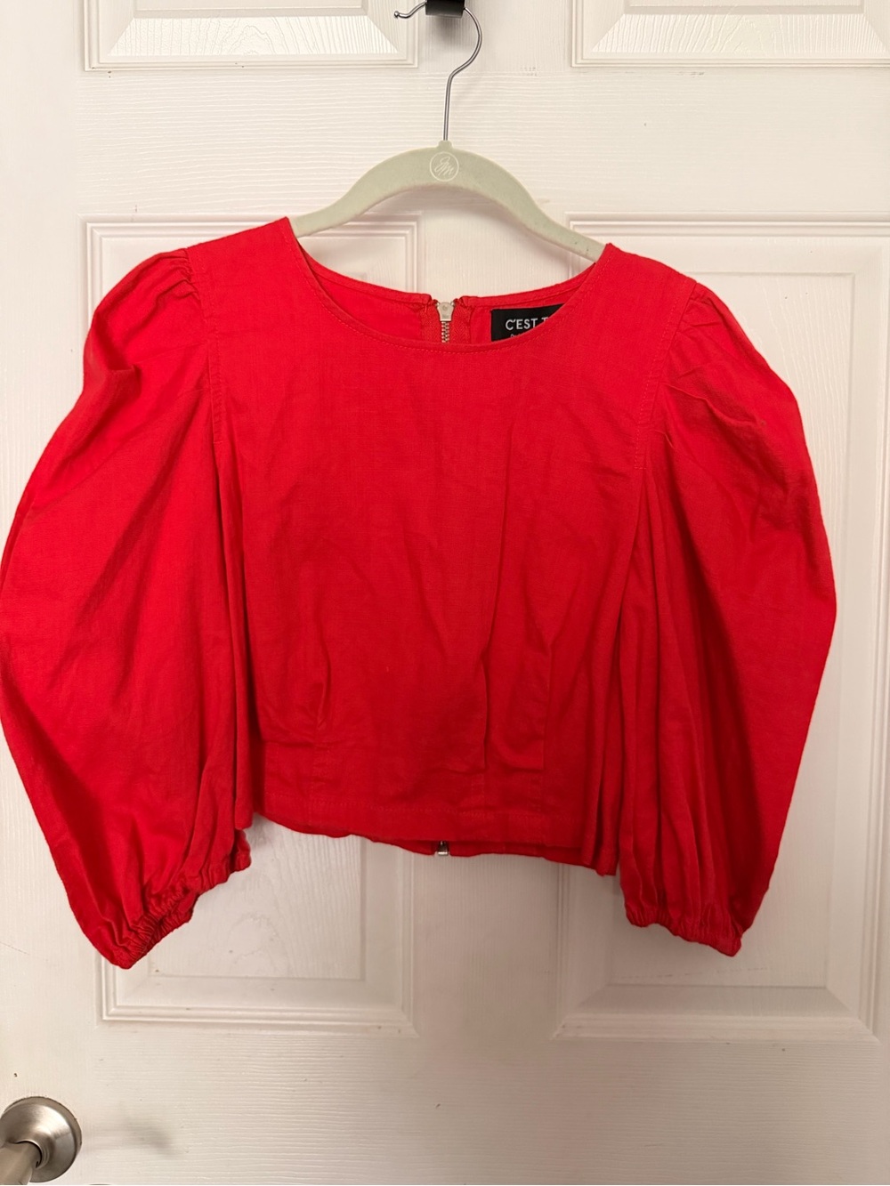 Red Puff-Sleeve Cropped Top